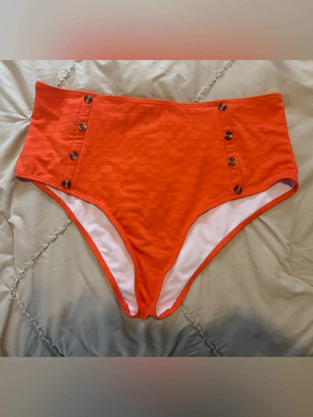 High-Waist Orange Bikini Bottoms with Button Trim